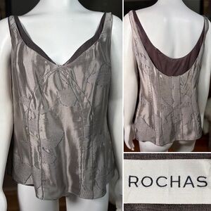 Rochas Gunmetal & Brown Wool, Silk, & Cotton Double Layer Camisole Top Sz 44/12